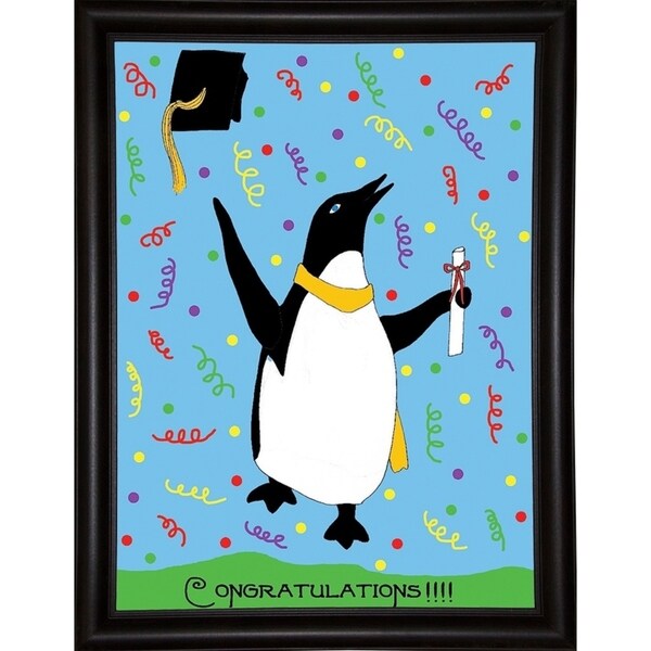 Penguin Graduation-WILBAS99980 Framed Print 8.25"x6" by Willow Bascom