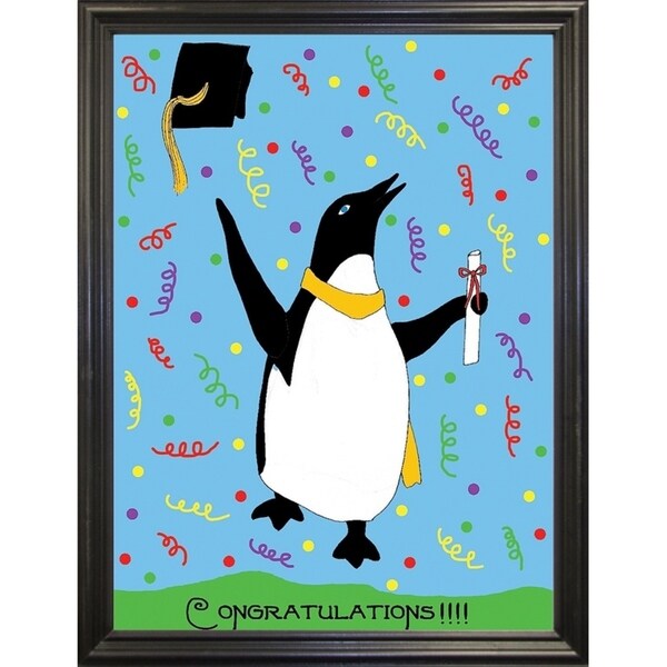 Penguin Graduation-WILBAS99980 Framed Print 8.25"x6" by Willow Bascom