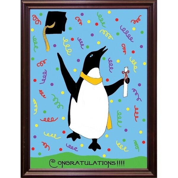 Penguin Graduation-WILBAS99980 Framed Print 8.25"x6" by Willow Bascom