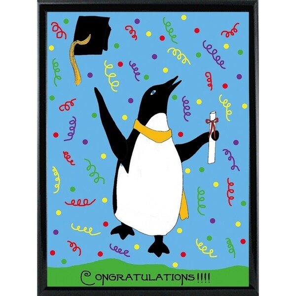 Penguin Graduation-WILBAS99980 Framed Print 8.25"x6" by Willow Bascom