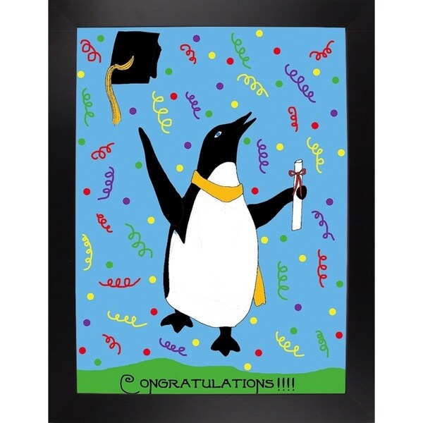 Penguin Graduation-WILBAS99980 Framed Print 8.25"x6" by Willow Bascom