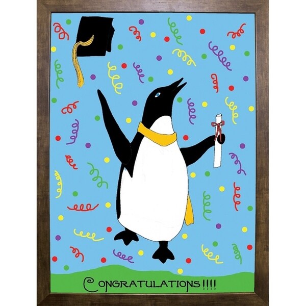 Penguin Graduation-WILBAS99980 Framed Print 8.25"x6" by Willow Bascom