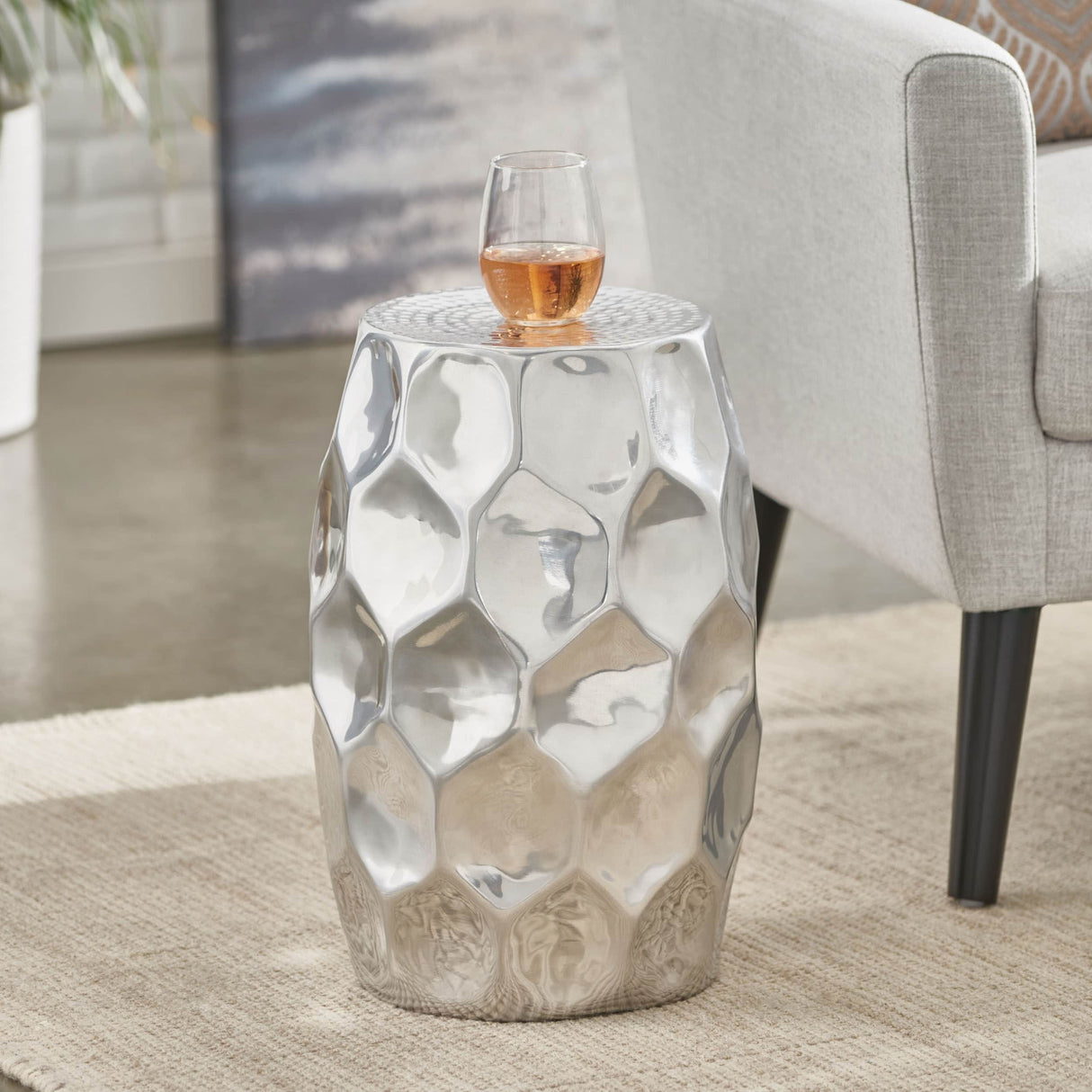 Peniel Modern Glam Handcrafted Aluminum Honeycomb Side Table by Christopher Knight Home - 12.00" L x 12.00" W x 18.00" H