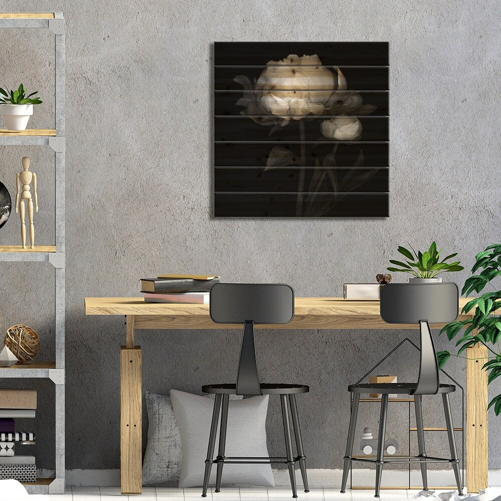 Peonies III, B&W Print On Wood by Magda Indigo - Multi-Color