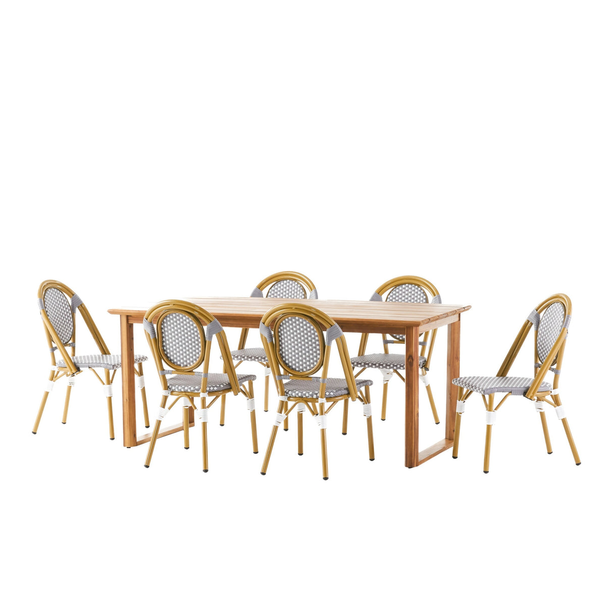 Pepple Outdoor Acacia Wood and Wicker Dining Set by Christopher Knight Home
