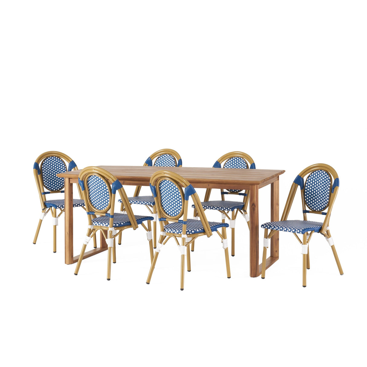 Pepple Outdoor Acacia Wood and Wicker Dining Set by Christopher Knight Home