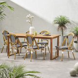 Pepple Outdoor Acacia Wood and Wicker Dining Set by Christopher Knight Home