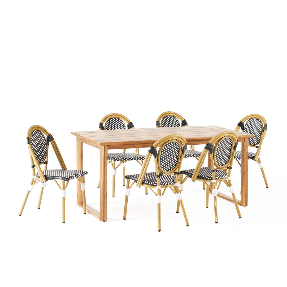 Pepple Outdoor Acacia Wood and Wicker Dining Set by Christopher Knight Home
