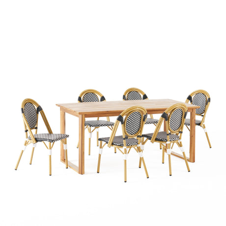 Pepple Outdoor Acacia Wood and Wicker Dining Set by Christopher Knight Home