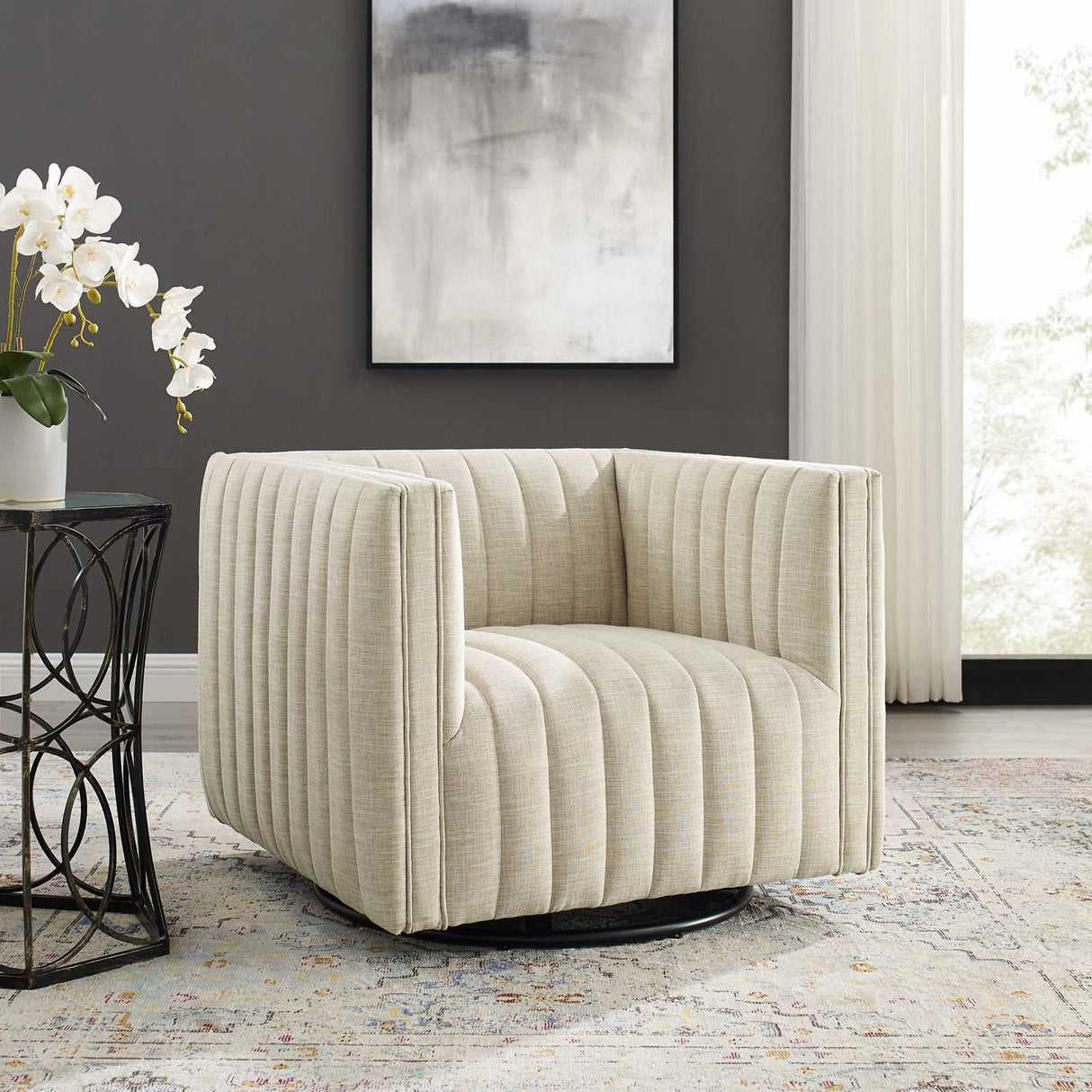 Perception Tufted Swivel Upholstered Armchair