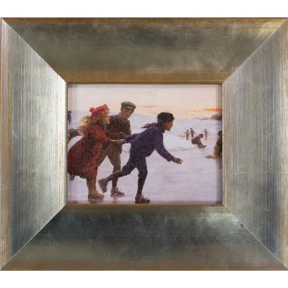 La Pastiche Children Skating by Percy Tarrant with Spencer Rustic Frame Miniature Wall Art, 8"x9"
