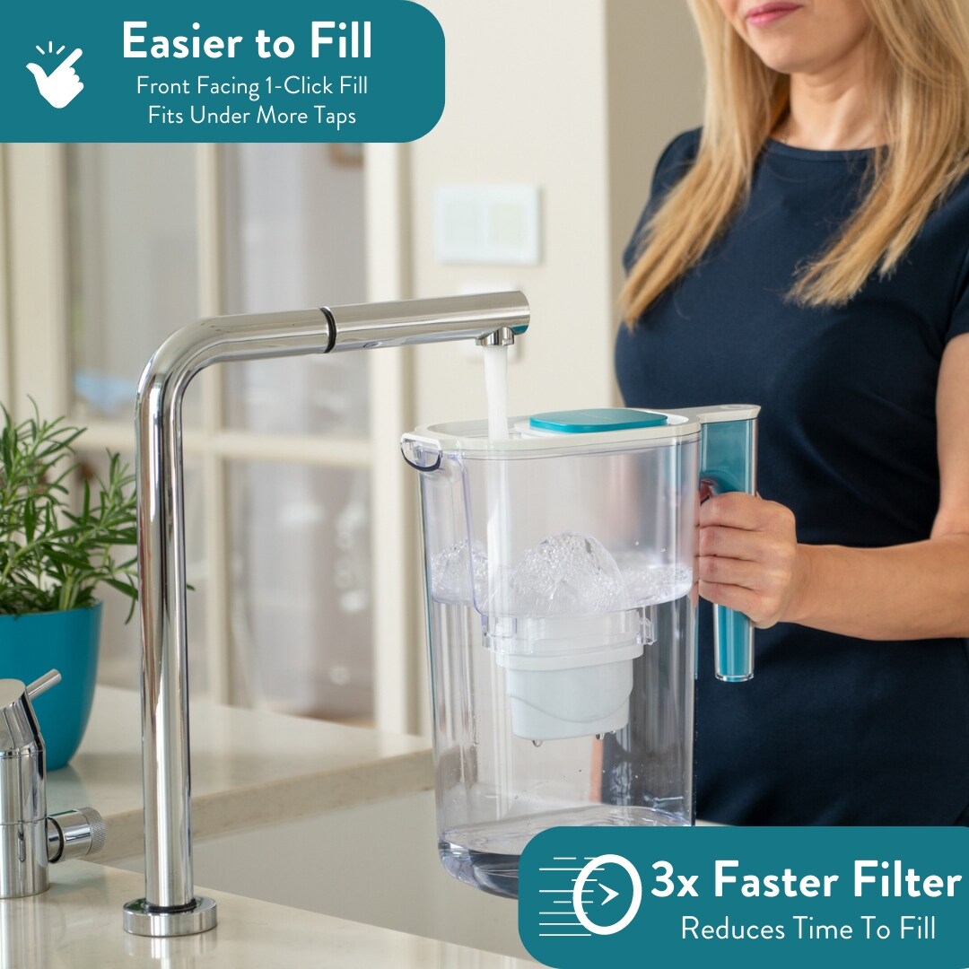 Perfect Pour Large 10 Cup Water Filter Pitcher by Aqua Optima, Reduces Microplastics, Ergonomic