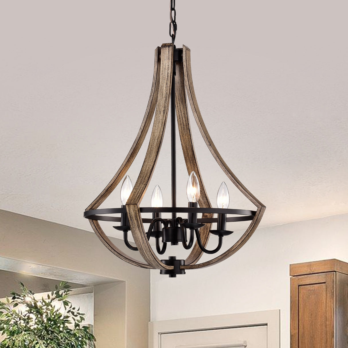 Perkins Matte Black 4-Light Open Cage Chandelier