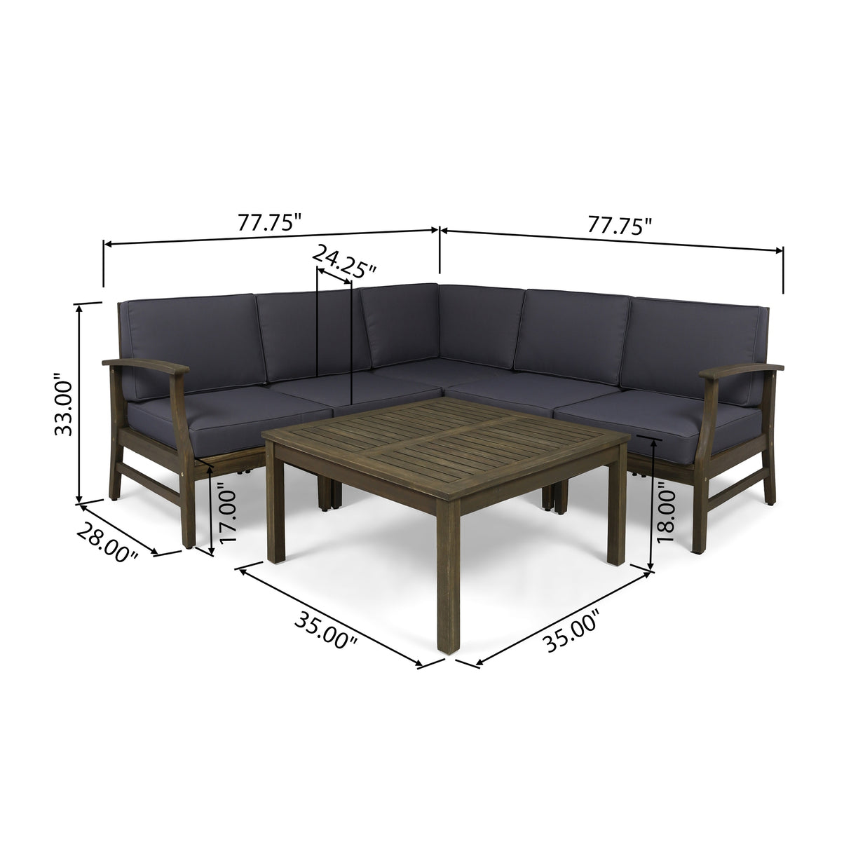 Perla Acacia Outdoor 5-seat Sectional Set by Christopher Knight Home