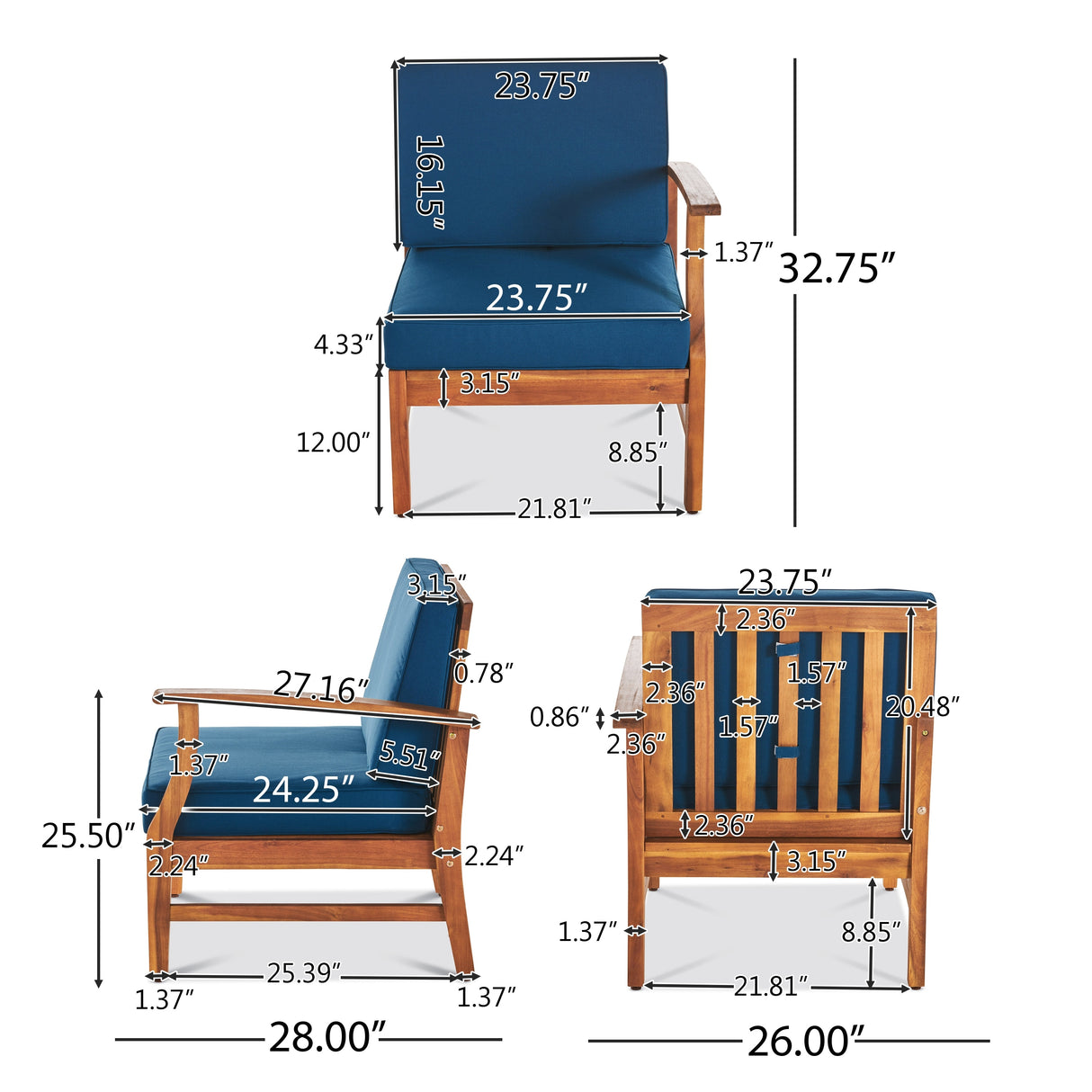 Perla Acacia Outdoor 5-seat Sectional Set by Christopher Knight Home