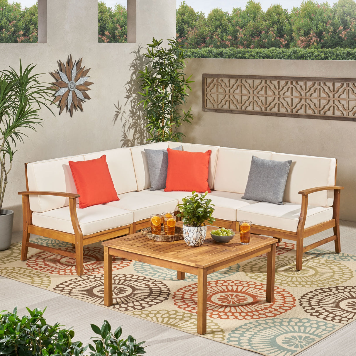 Perla Acacia Outdoor 5-seat Sectional Set by Christopher Knight Home