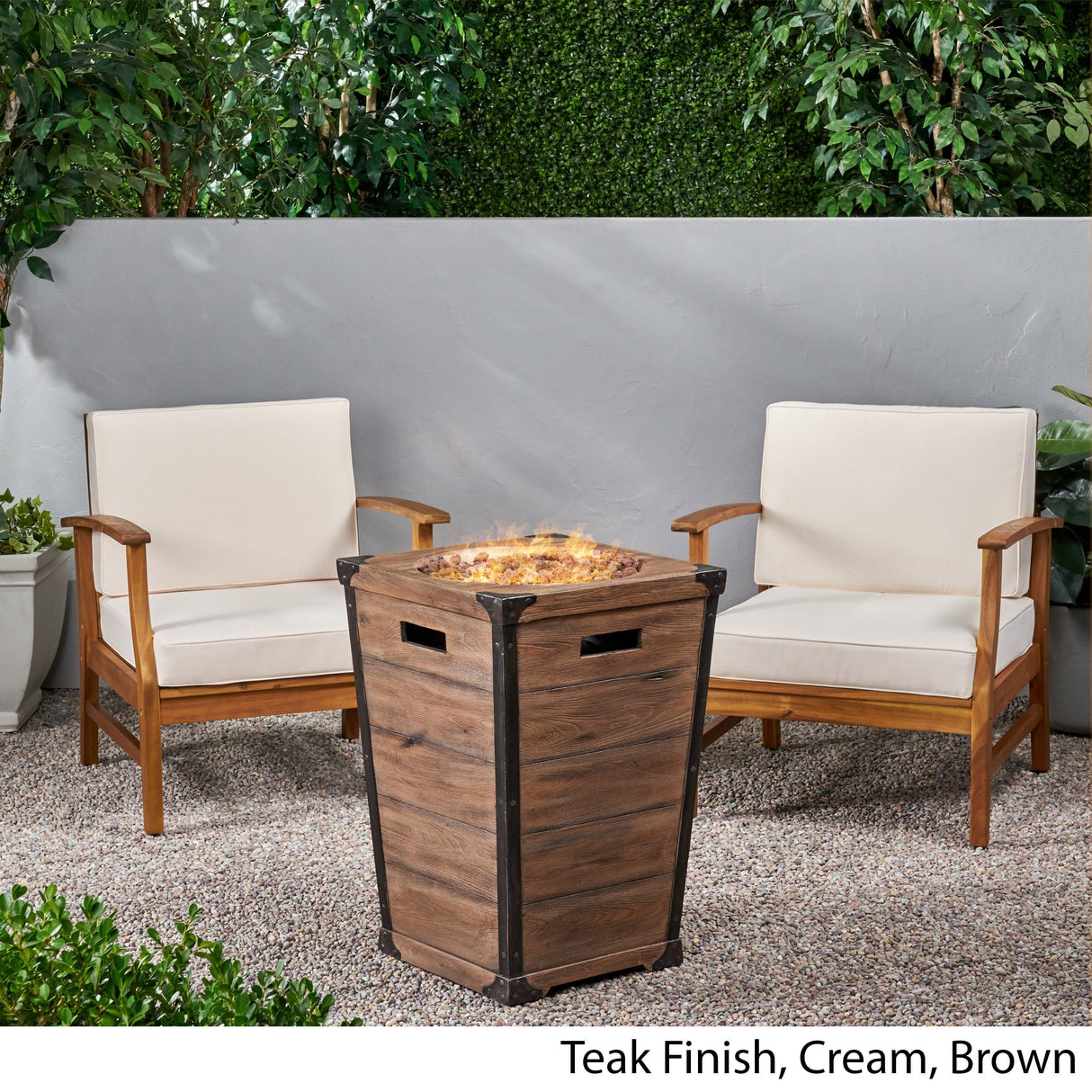 Perla Outdoor 2 Piece Acacia Wood Club Chair Set with Fire Column by Christopher Knight Home