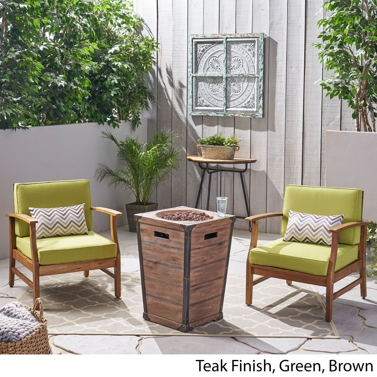 Perla Outdoor 2 Piece Acacia Wood Club Chair Set with Fire Column by Christopher Knight Home