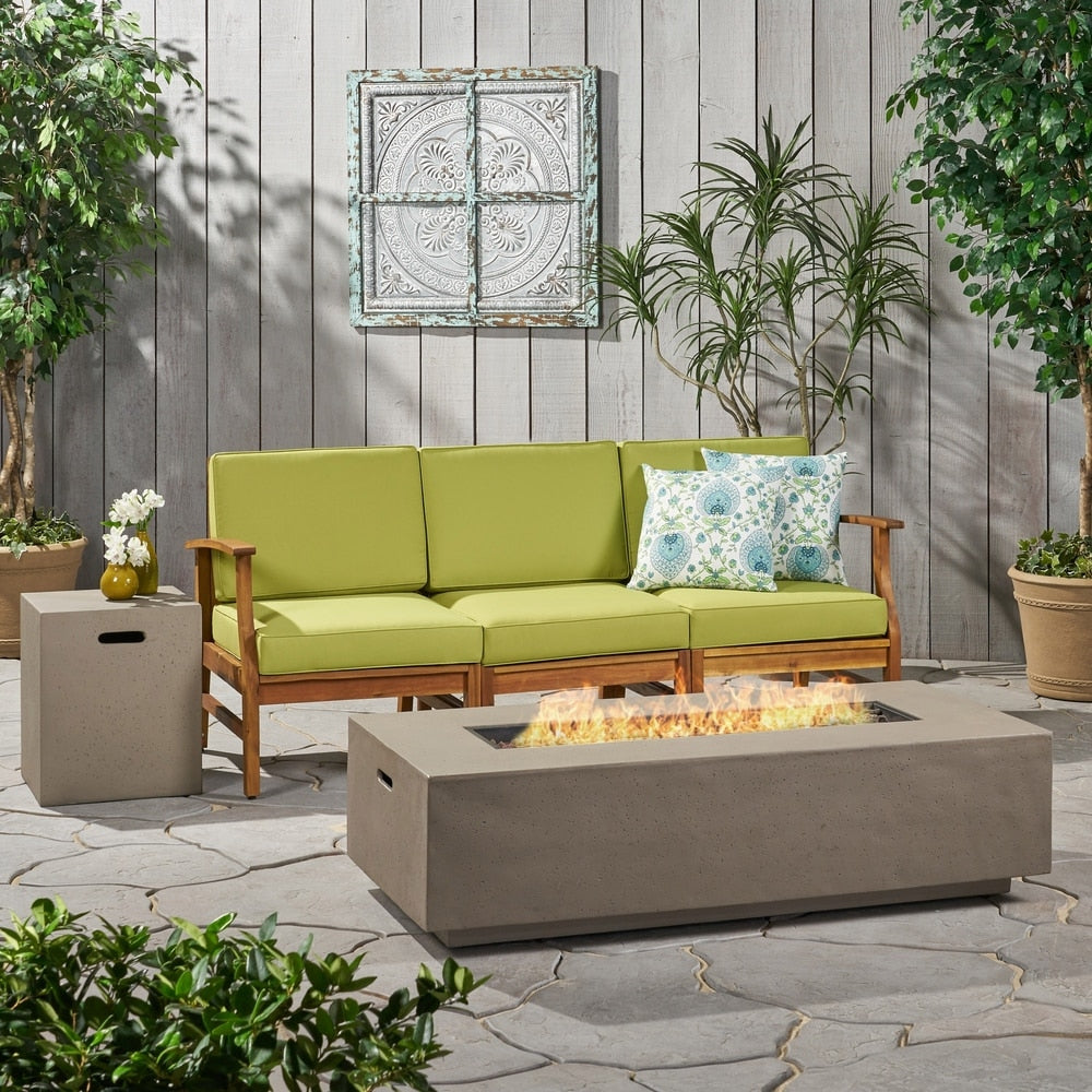 Perla Outdoor 5-piece Acacia Wood Sofa Fire Pit Set by Christopher Knight Home