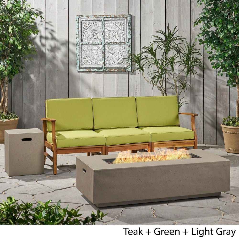 Perla Outdoor 5-piece Acacia Wood Sofa Fire Pit Set by Christopher Knight Home