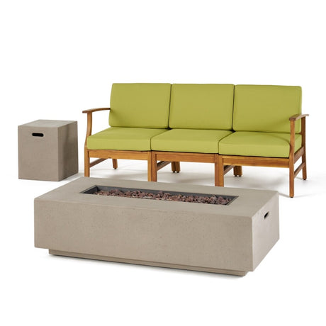 Perla Outdoor 5-piece Acacia Wood Sofa Fire Pit Set by Christopher Knight Home