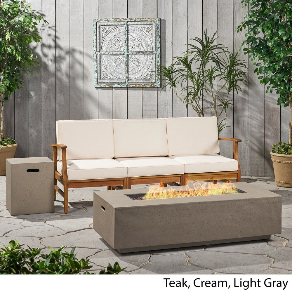 Perla Outdoor 5-piece Acacia Wood Sofa Fire Pit Set by Christopher Knight Home