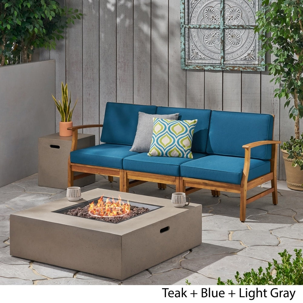 Perla Outdoor 5-piece Acacia Wood Sofa Fire Pit Set by Christopher Knight Home