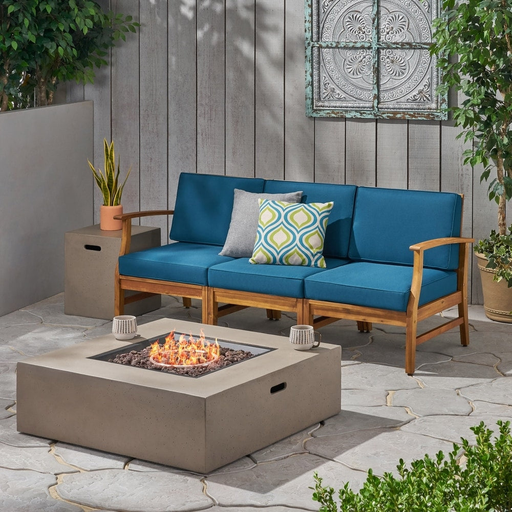 Perla Outdoor 5-piece Acacia Wood Sofa Fire Pit Set by Christopher Knight Home