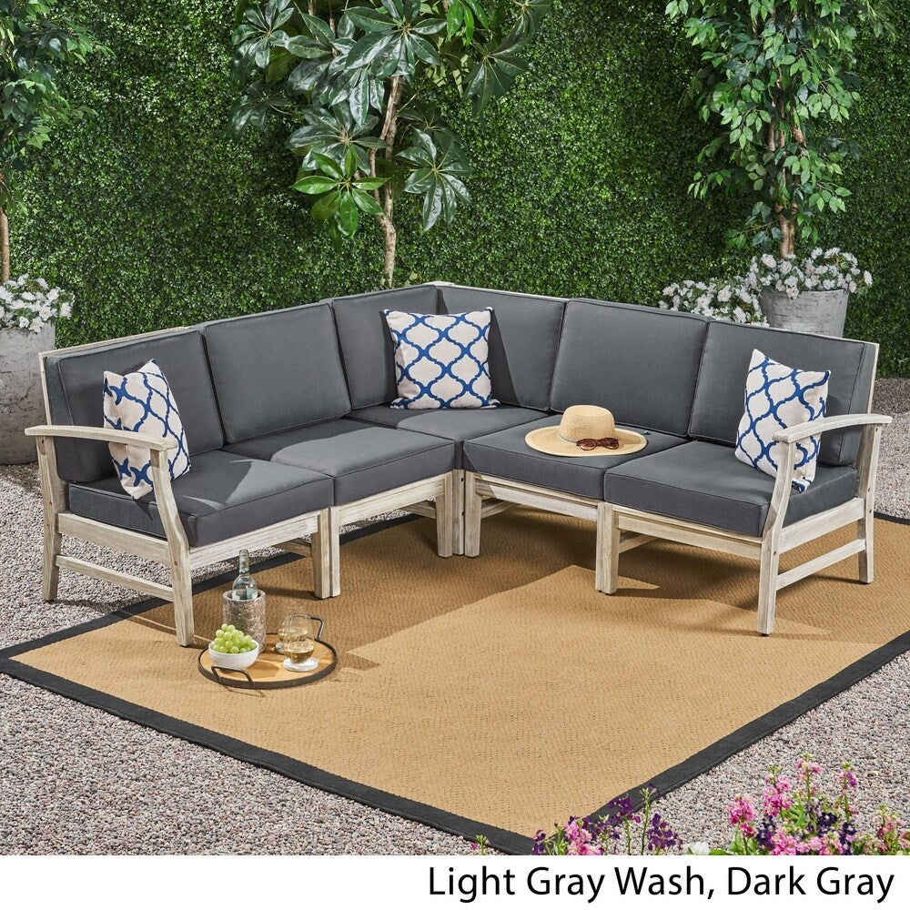 Perla Outdoor 5-pc. Acacia Sectional Sofa Set by Christopher Knight Home