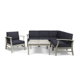 Perla Outdoor 7 Piece Acacia Wood Sectional Sofa and Club Chair Set by Christopher Knight Home