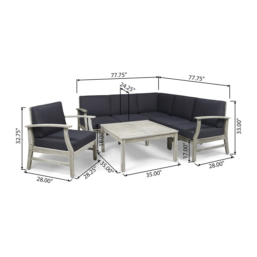 Perla Outdoor 7 Piece Acacia Wood Sectional Sofa and Club Chair Set by Christopher Knight Home