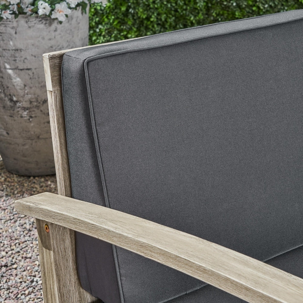 Perla Outdoor 7 Piece Acacia Wood Sectional Sofa and Club Chair Set by Christopher Knight Home