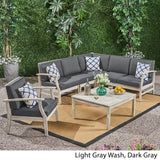 Perla Outdoor 7 Piece Acacia Wood Sectional Sofa and Club Chair Set by Christopher Knight Home