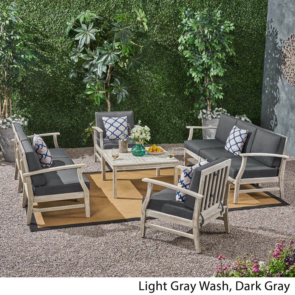 Perla Outdoor 9 Piece Acacia Wood Sofa Conversational Set by Christopher Knight Home