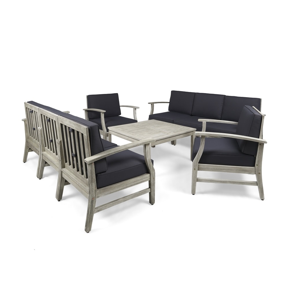 Perla Outdoor 9 Piece Acacia Wood Sofa Conversational Set by Christopher Knight Home