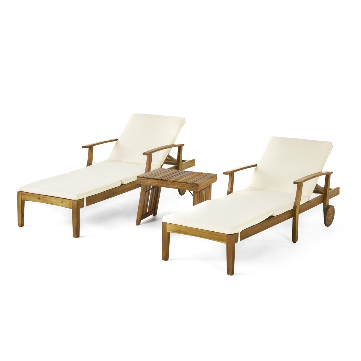 Perla Outdoor Acacia Wood 3 Piece Chaise Lounge Set with Water-Resistant Cushions by Christopher Knight Home