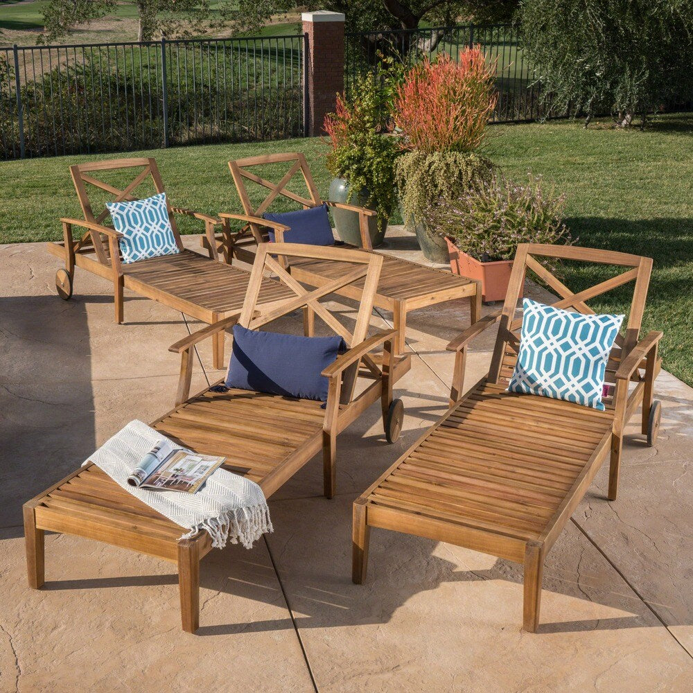 Perla Outdoor Acacia Wood Chaise Lounge (Set of 4) by Christopher Knight Home