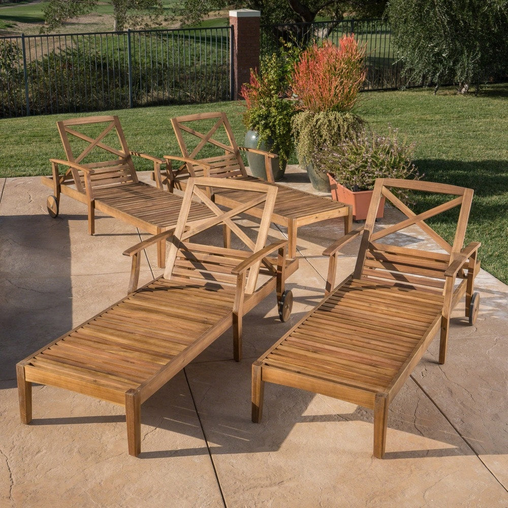 Perla Outdoor Acacia Wood Chaise Lounge (Set of 4) by Christopher Knight Home