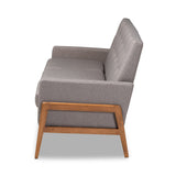 Perris Mid-Century Modern Light Grey Fabric Upholstered Walnut Finished Wood Sofa