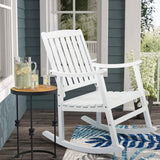 Perry Classic Slat-Back 300-Lbs Support Acacia Wood Patio Outdoor Rocking Chair, by JONATHAN Y - 22.4"
