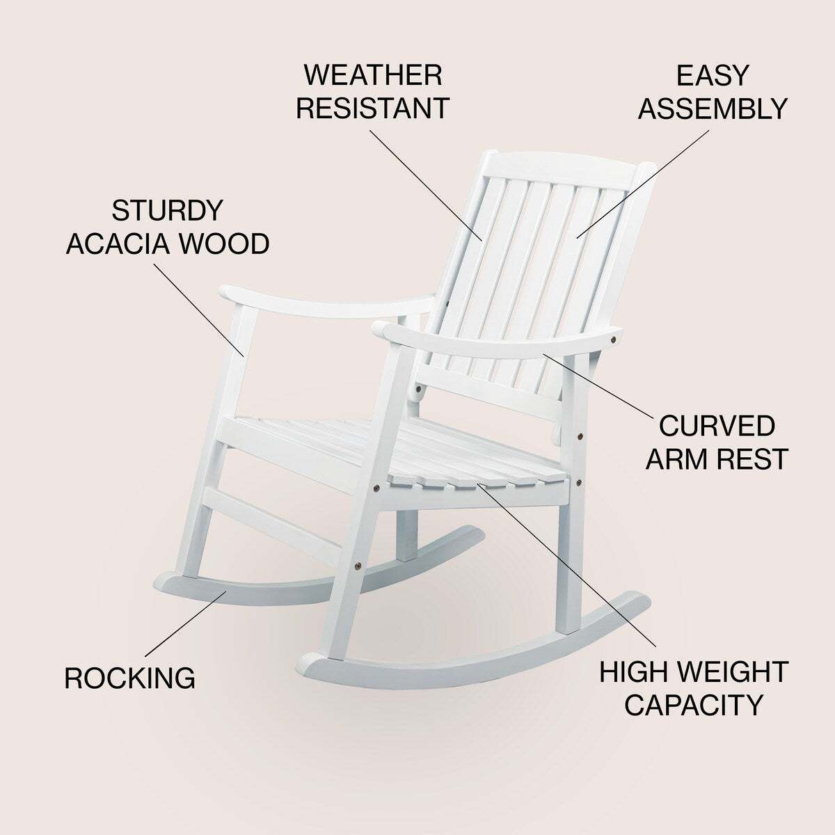 Perry Classic Slat-Back 300-Lbs Support Acacia Wood Patio Outdoor Rocking Chair, by JONATHAN Y - 22.4"