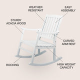 Perry Classic Slat-Back 300-Lbs Support Acacia Wood Patio Outdoor Rocking Chair, by JONATHAN Y - 22.4"