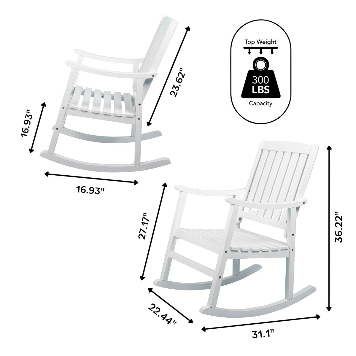 Perry Classic Slat-Back 300-Lbs Support Acacia Wood Patio Outdoor Rocking Chair, by JONATHAN Y - 22.4"