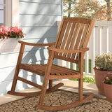 Perry Classic Slat-Back 300-Lbs Support Acacia Wood Patio Outdoor Rocking Chair, by JONATHAN Y - 22.4"
