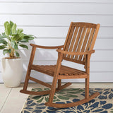 Perry Classic Slat-Back 300-Lbs Support Acacia Wood Patio Outdoor Rocking Chair, by JONATHAN Y - 22.4"