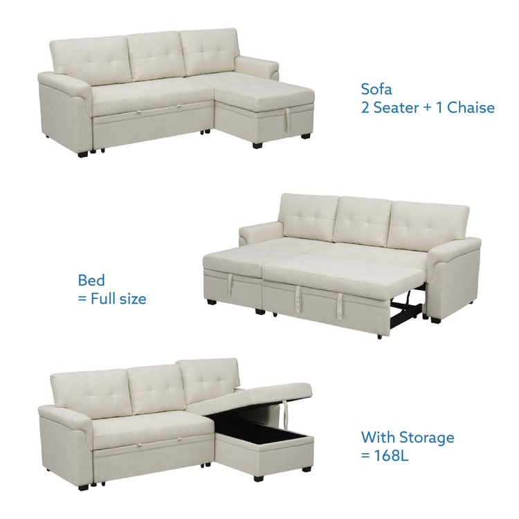Perry Modern Reversible Sectional Sofa with Storage Chaise, Pullout Sleeper Sofa Couch Bed for Living Room