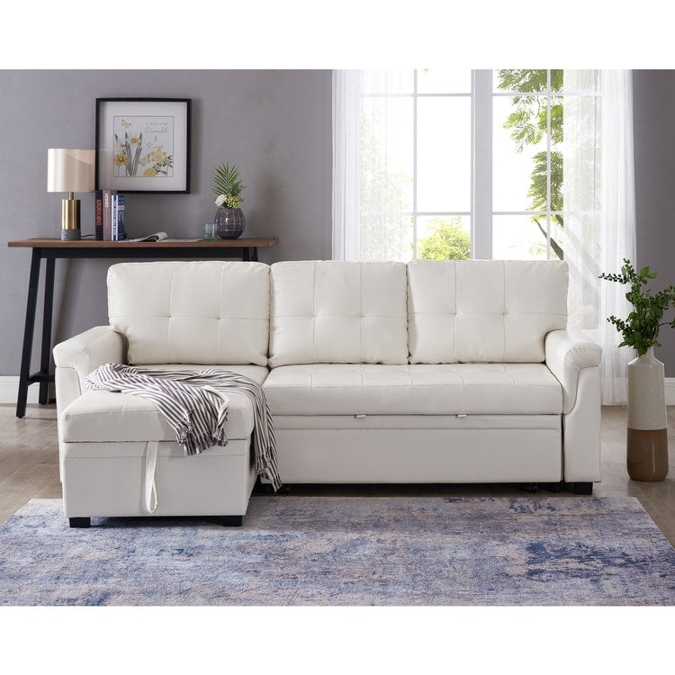 Perry Modern Reversible Sectional Sofa with Storage Chaise, Pullout Sleeper Sofa Couch Bed for Living Room
