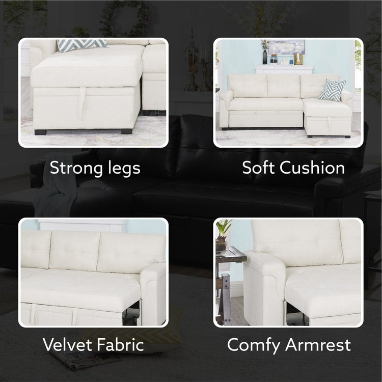 Perry Modern Reversible Sectional Sofa with Storage Chaise, Pullout Sleeper Sofa Couch Bed for Living Room