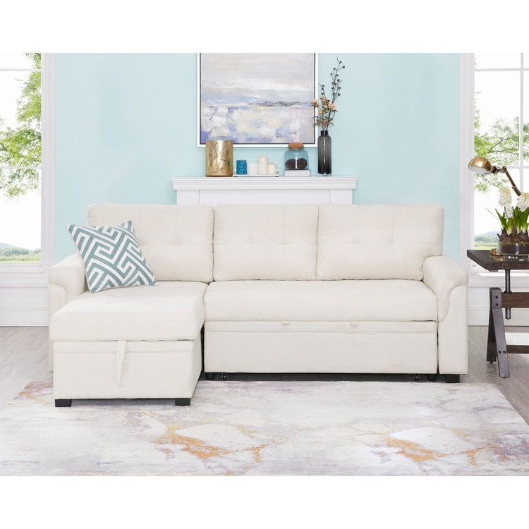 Perry Modern Reversible Sectional Sofa with Storage Chaise, Pullout Sleeper Sofa Couch Bed for Living Room