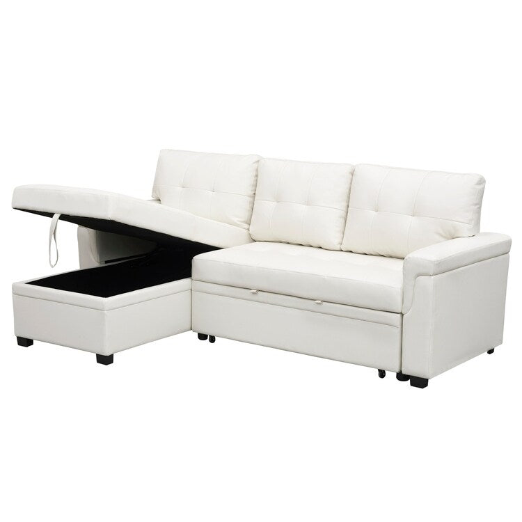 Perry Modern Reversible Sectional Sofa with Storage Chaise, Pullout Sleeper Sofa Couch Bed for Living Room